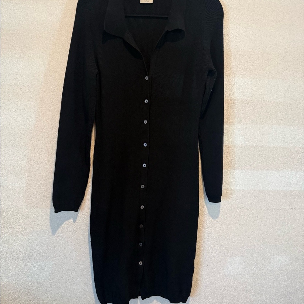 🍄 Wilfred Black Long-Sleeve Button-Front Knit Dress